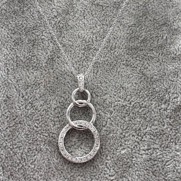 Silver Tone Double Circle Pendant Necklace With Adjustable Chain - Picture 3 of 6